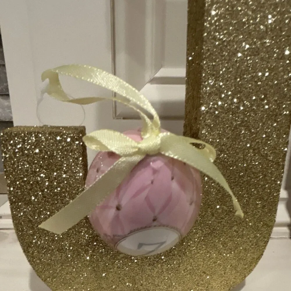 Ashland Egg Ornament Pink White Gold Easter Monogram Z